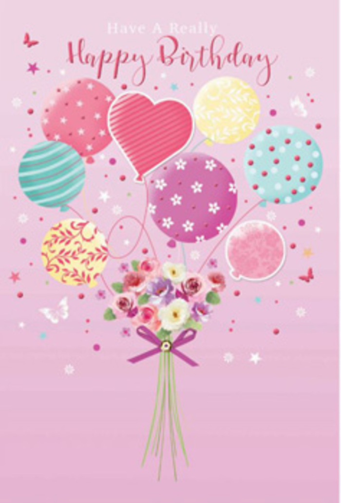 In this gentle birthday artwork, a dreamy bouquet and cluster of balloons seem to hover weightlessly against a blush-pink background, like a little celebration caught in the calm air above the tree-lined streets of Pimlico. The composition is centred around a rounded hand-tied bouquet, gathered at the base with a sparkling violet bow that glints as if it were satin catching real daylight. The flowers themselves are softly detailed: compact rose-like blooms, petite daisy-style flowers, and small filler blossoms imagined in shades of ivory, warm cream, and muted rose, with hints of lemon and sea green echoing the colours above. Their petals look velvety and layered, with gentle shading that suggests the first bright hours of morning, as if the bouquet has just been set out for delivery from a local workshop near Warwick Way. Floating upward from the bouquet, pastel balloons create a graceful arc. Some are decorated with candy-stripe ribbons that curl and twist, others are sprinkled with playful polka dots, while a few display delicate swirls and floral motifs. Soft pinks, minty greens, lavender tones, and mellow yellows blend together harmoniously, each balloon slightly translucent so that the imagined light passes through them, giving a subtle glow. Around them, tiny star-like sparkles and faint whimsical shapes hover, evoking the feeling of butterflies or confetti suspended in time. The entire scene radiates quiet happiness and affection, like a birthday greeting sent with real thought and care to someone living near St George's Square Gardens or walking home along the peaceful residential streets, proving how a simple mix of balloons and blooms can make a person feel wonderfully celebrated.